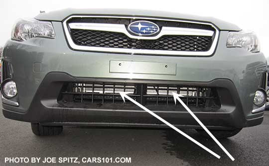 2016 Crosstrek Hybrid has an Active Grill Shutter that  opens/closes to help air flow and improve fuel economy. Shown open so you can see the a/c condenser