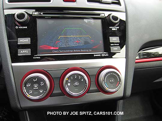 2016 Crosstrek Premium Special Edition rear view backup camera on the 6.2" audio display screen. Manual heater/ac control