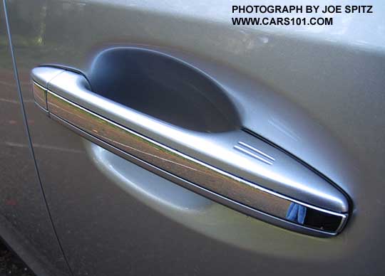 2016 Subaru Crosstrek Hybrid front door handle with chrome center accent strip,  body colored, passenger side shown without lock cylinder