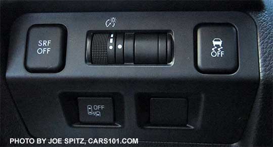 2016 Subaru Crosstrek driver control by driver's left knee with SRF steering responsive fog lights, VDC, and blind spot detection off buttons