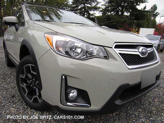 2016 Crosstrek headlight, and foglight with new chrome accent trim, desert khaki color shown