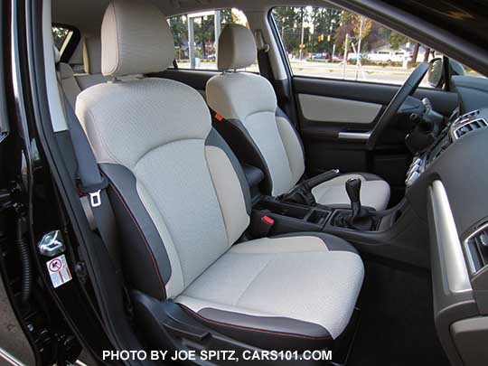 front seats 2016 Crosstrek Premium, ivory cloth, silver dash trim, manual transmission shown
