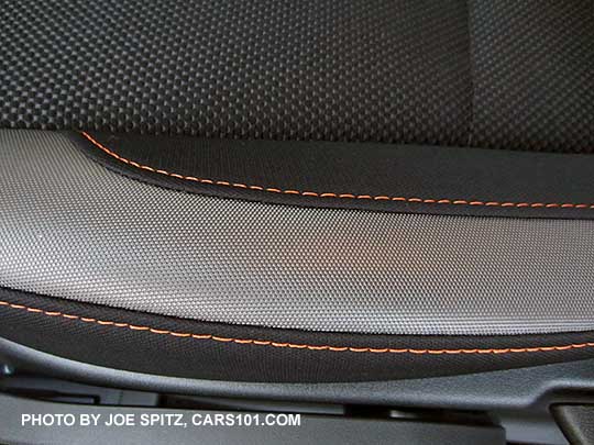 closeup 2016 Subaru Crosstrek premium black cloth with orange stitching