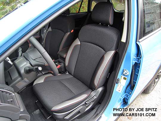 016 Subaru Crosstrek Premium black cloth front seat with orange stitching