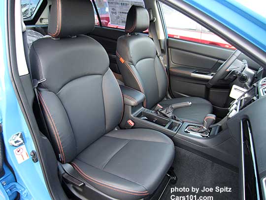 2016 Subaru Crosstrek Limited front seats, black leather shown with orange stitching