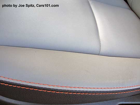 closeup of the 2016 Subaru Crosstrek Limited ivory leather interior with orange stitching