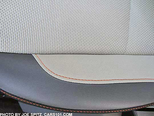 2016 Subaru Crosstrek Premium ivory cloth interior closeup with orange stitching