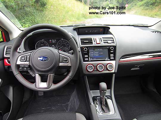 instrument panel of the 2016 Crosstrek Premium Special Edition dash with red and black trim