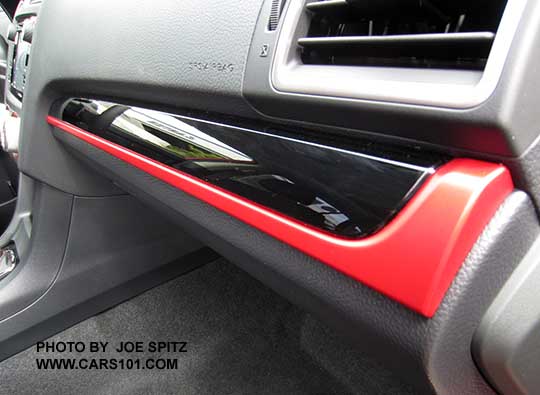 closeup of the 2016 Crosstrek Premium Special Edition red and gloss black dash trim