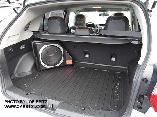 2016 Subaru Crosstrek optional Kicker subwoofer in the rear cargo area