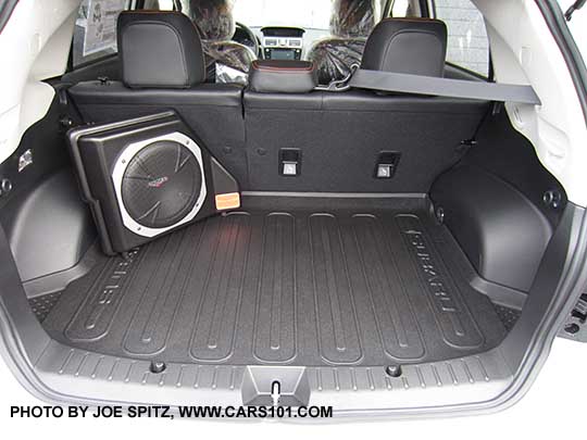 2017 and 2016 Subaru Crosstrek optional Kicker subwoofer in the rear cargo area