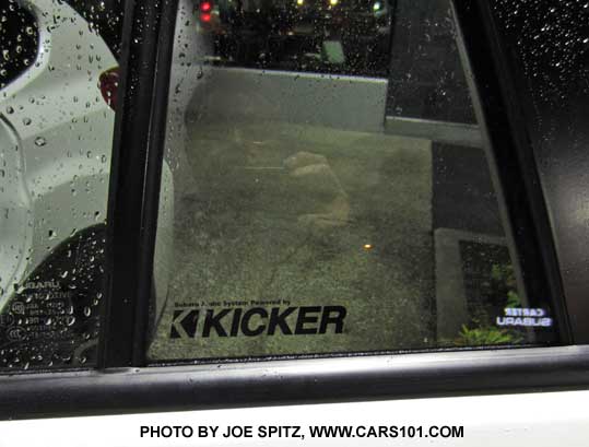 2017 and 2016 Subaru Crosstrek optional Kicker subwoofer includes a Kicker decal in the left rear small window
