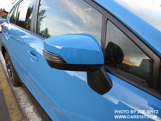 2016 Subaru Crosstrek Limited painted outside mirror with integrated turn signals. hyperblue shown