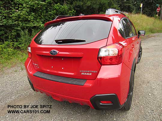 rear view pure red color 2016 Subaru Crosstrek Premium Special Edition with optional rear bumper cover.  Only 1500 made, available June 2016.