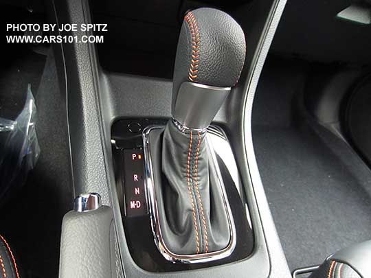 closeup of the 2016 Crosstrek Limited CVT shift knob with gloss black surround