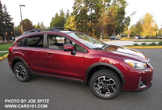 side view at dusk 2016 Subaru Crosstrek, Venetian Red color shown