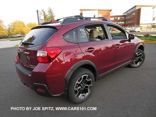 rear and passenger side view 2016 Subaru Crosstrek, Venetian Red color shown