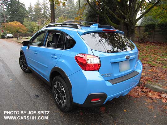 2016 Subaru Crosstrek Limited, hyperblue color, with optional rear bumper protector and body side moldings