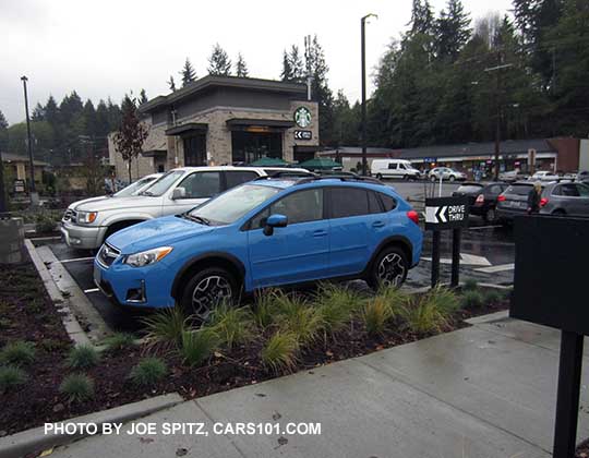 2016 Subaru Crosstrek Limited, hyperblue color, with optional side moldings 2016 Subaru Crosstrek Limited, hyperblue color, at Starbucks