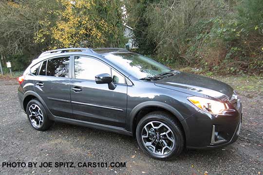 2016 Subaru Crosstrek with optional body colored, body side moldings. Dark gray car shown