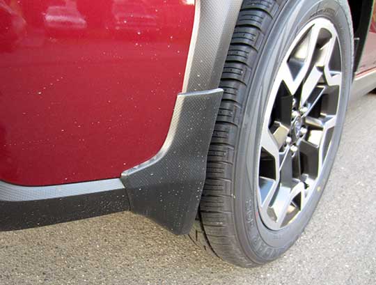 2016 Subaru Crosstrek right rear splash guard, venetian red car shown