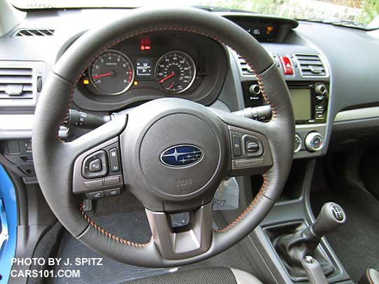 2016 Crosstrek leather wrapped steering wheel with orange stitching