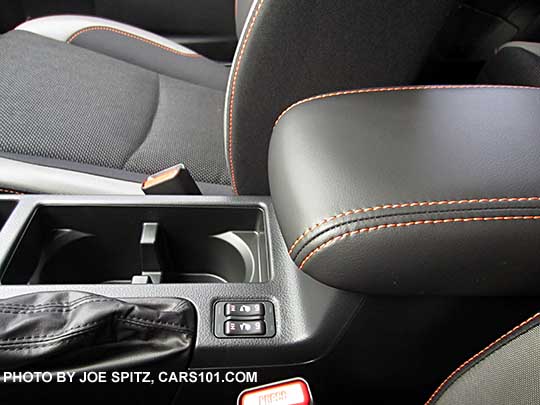 2017 Subaru Crosstrek Premium center console armrest, leatherette with orange stitching
