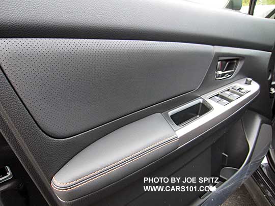 2017 Crosstrek Limited driver's door panel, dimpled gray leatherette shown