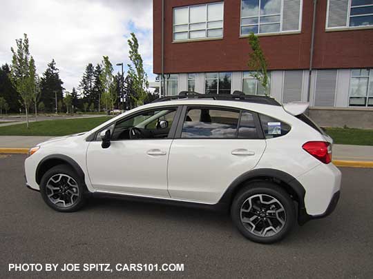 2017 Subaru Crosstrek with optional rear spoiler, white car shown