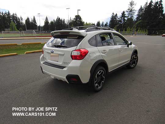 2017 Subaru Crosstrek with optional rear spoiler, white car shown