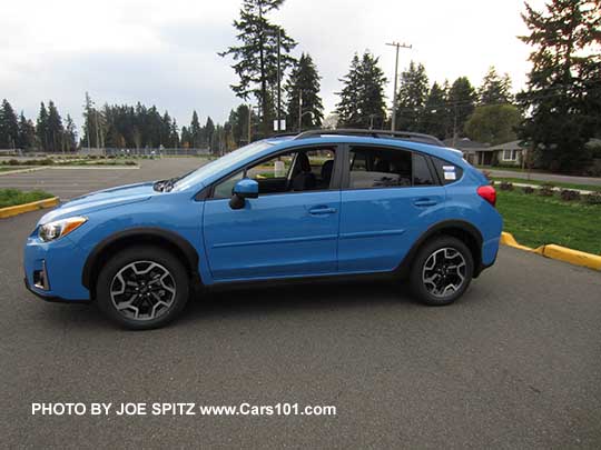 side view 2017 Crosstrek Premium, hyperblue color shown