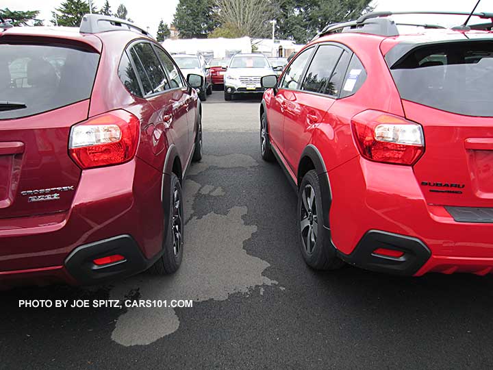 2017 Crosstrek with silver rear logos and Crosstrek Special Edition with black rear logos