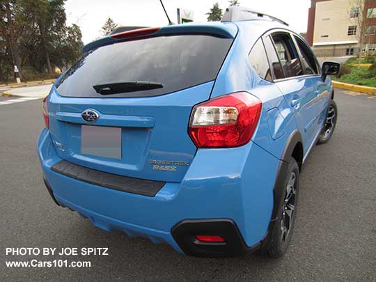 rear view 2017 Crosstrek Premium with optional rear bumper cover.  hyperblue color shown