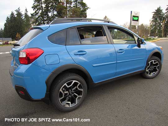 2017 Crosstrek Premium with optional body side moldings, Hyperblue color.