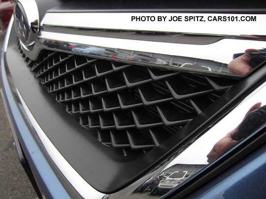 closeup of the matte black front grill frame  on all 2017 Crosstreks except Special Edition