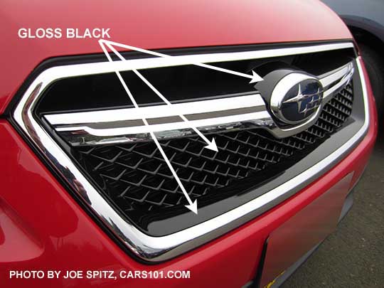 closeup of the gloss black front grill frame  on the 2017 Crosstreks Special Edition model.