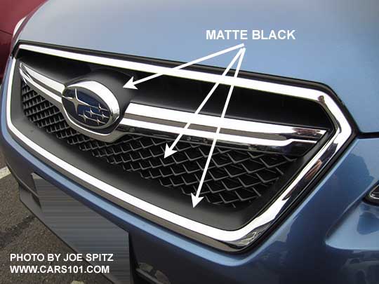 closeup of the matte black front grill frame  on all 2017 Crosstreks except Special Edition