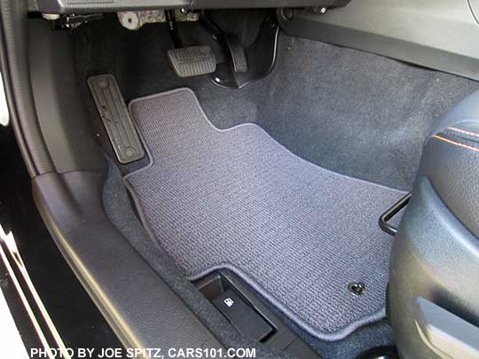 2017 Crosstrek gas, brake pedal, foot rest, gas door opener, and carpeted floor mat