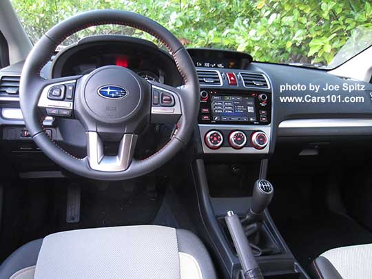 2017 Crosstrek Premium manual transmission, silver dash trim, 6.2" audio,  Warm ivory cloth shown