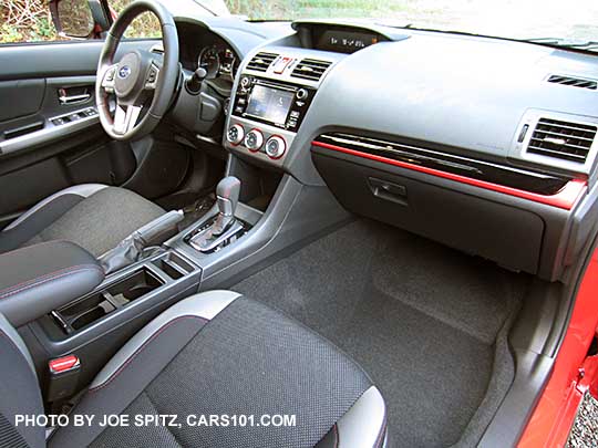 2017 Crosstrek Premium Special Edition gray cloth interior with red/black dash trim. Pure red car shown.