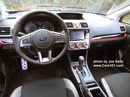 2017 Crosstrek Premium Special Edition gray cloth interior with red/black dash trim. Pure red car shown.