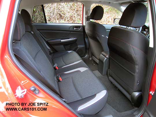 2017 Crosstrek rear seat, black/gray cloth shown. Pure red car.