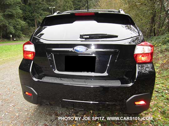2017 Subaru Crosstrek Premium Special Edition  rear view showing black logos. Crystal black car shown
