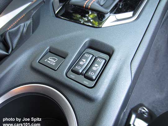 high and low heated front seats and Xmode hill descent control buttons on Premium and Limited (no heated seats on base model)