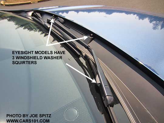 2018 Subaru Crosstrek with eyesight has three windshield washer squirters, including one on the wiper arm to clean in front of the cameras