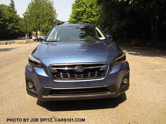 2018 Subaru Crosstrek Limited front grill and fog lights, quartz blue car shown