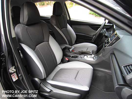 2018 Subaru Crosstrek 2.0i CVT, base model,  light and dark gray cloth with black stitching, silver shift plate