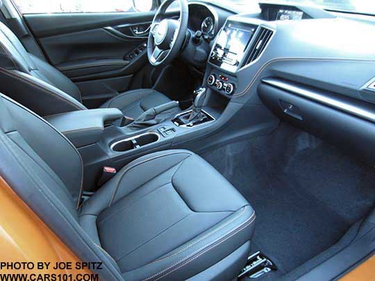 2018 Subaru Crosstrek Limited, gloss black shift plate, silver dash trim, climate control,  8" audio, black leather interior, orange stitching