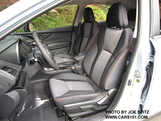 2018 Subaru Crosstrek Premium with black (dark gray) cloth seats,  orange stitching, manual adjustments (front back, up down, recline)