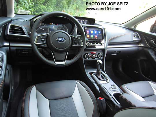 2018 Subaru Crosstrek Limited, gloss black shift plate, silver dash trim, climate control,  8" audio, gray leather interior, orange stitching